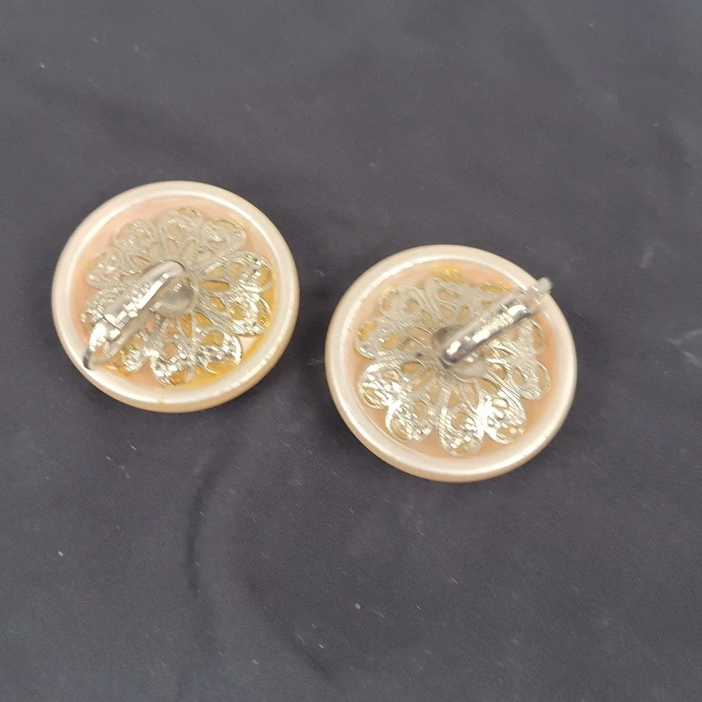 Vintage Coro Lucite Clip-On Earrings Round Dome Stud Statement Jewelry